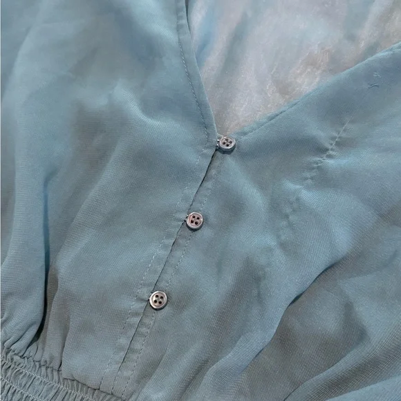 Guess Teal V-Neck Blouse Sz Small - Picture 6 of 9
